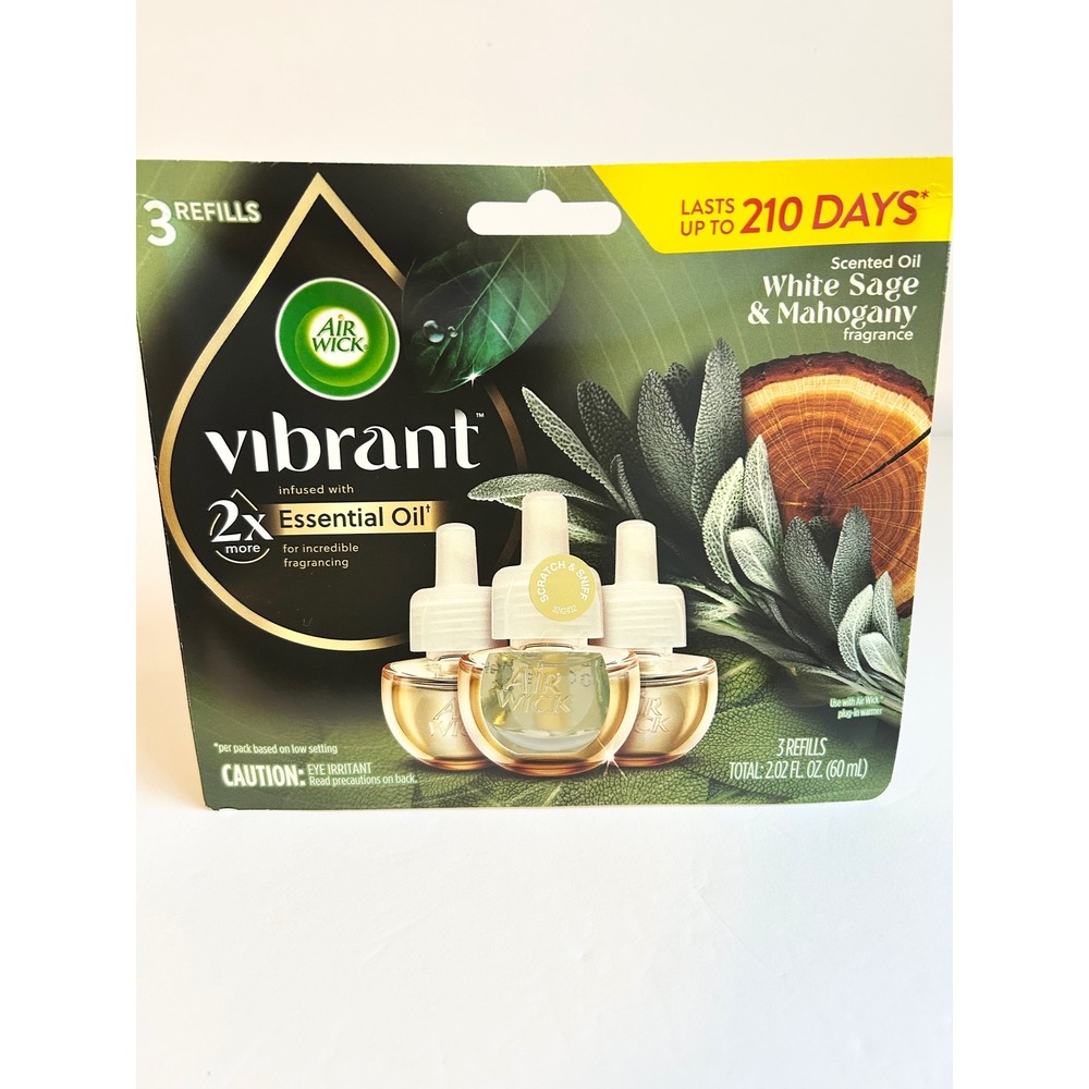 Air Wick Vibrant Scented Oil Refills White Sage & Mahogany 3 Count 2.02oz NEW